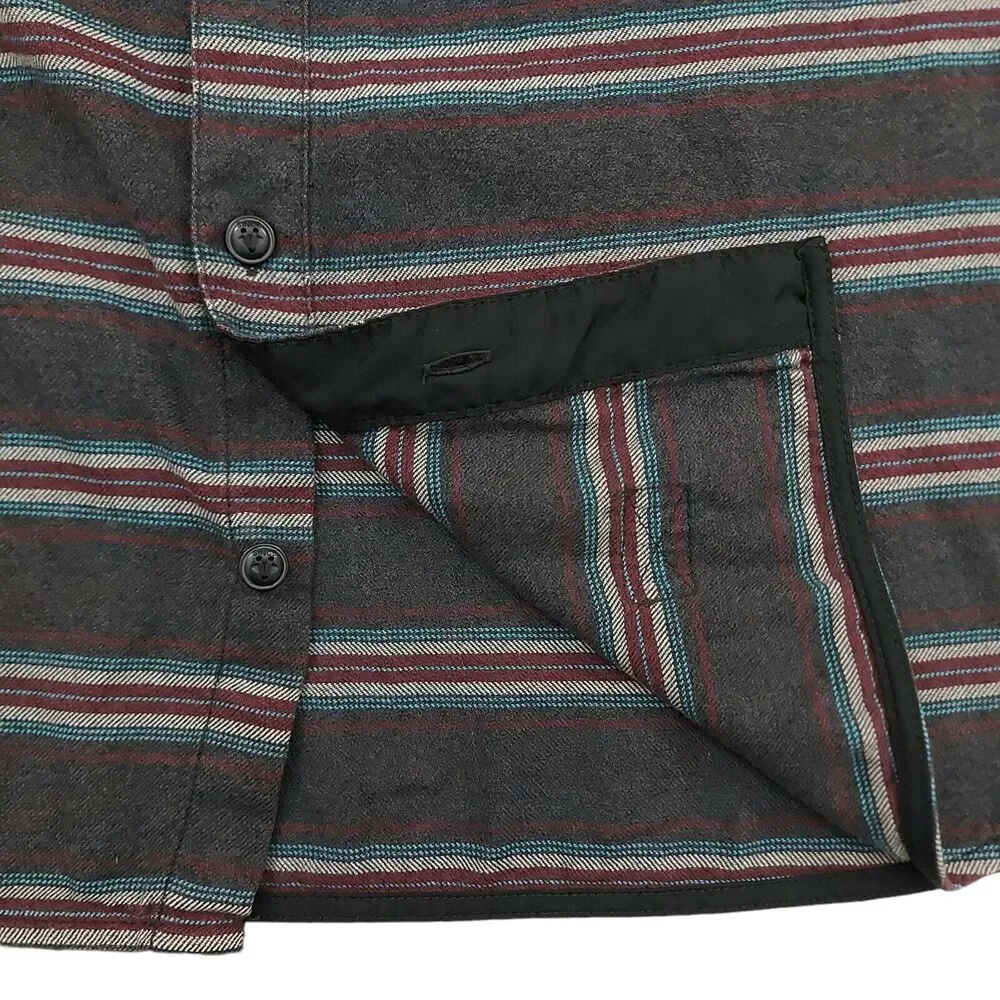 Vans Flannel Shirt Mens Medium Gray Striped Button Up Long Sleeve 100% Cotton